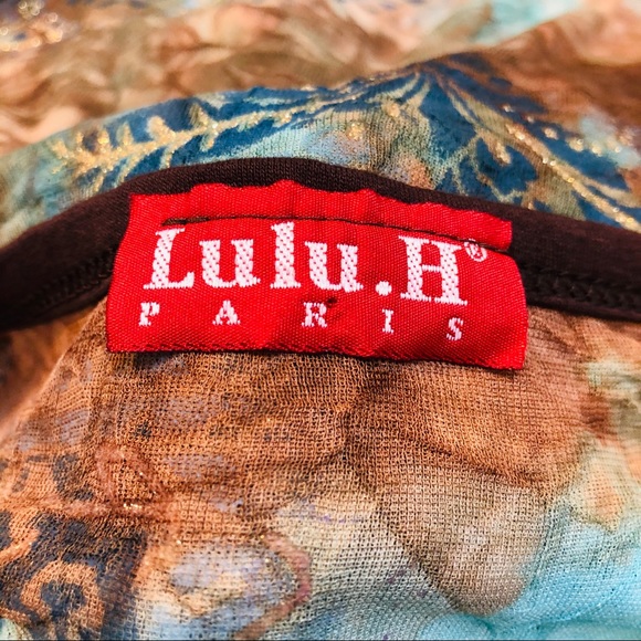 LULU H short cap sleeve pullover Blouse stretch S - Picture 7 of 7